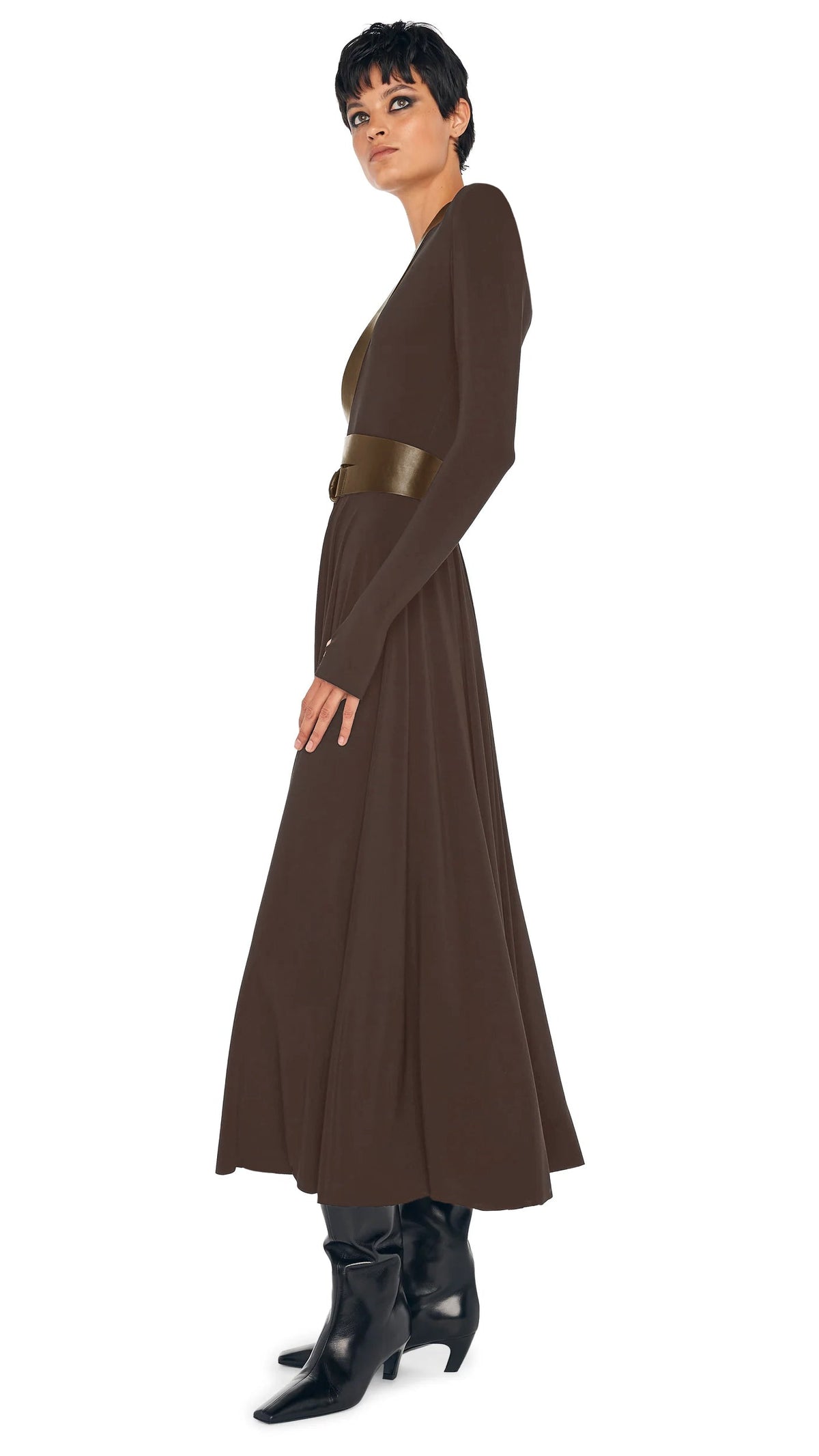 Norma Kamali LONG SLEEVE FLARED DRESS