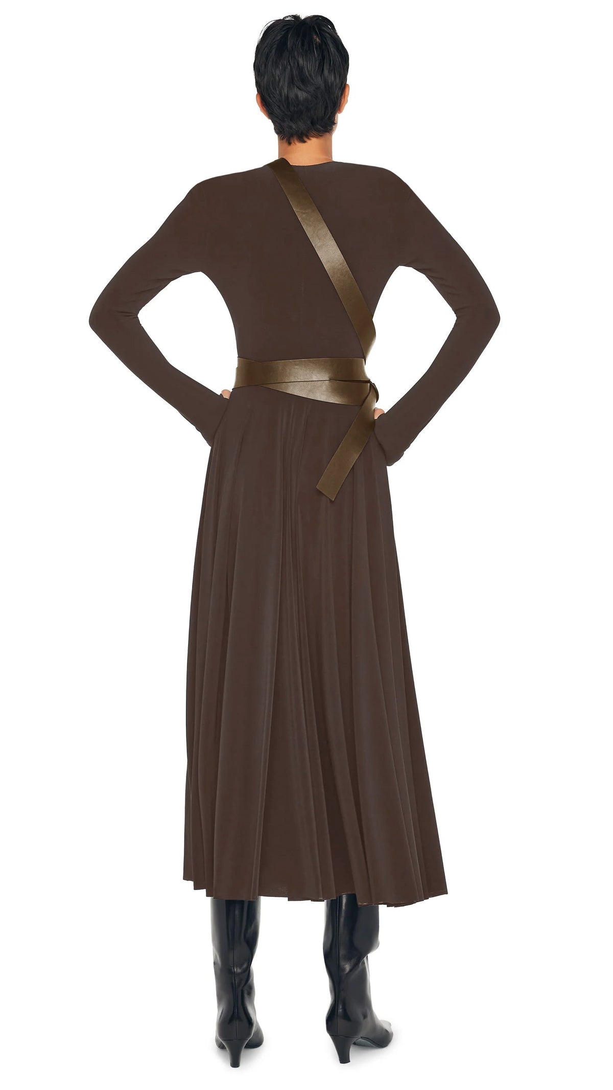 Norma Kamali LONG SLEEVE FLARED DRESS